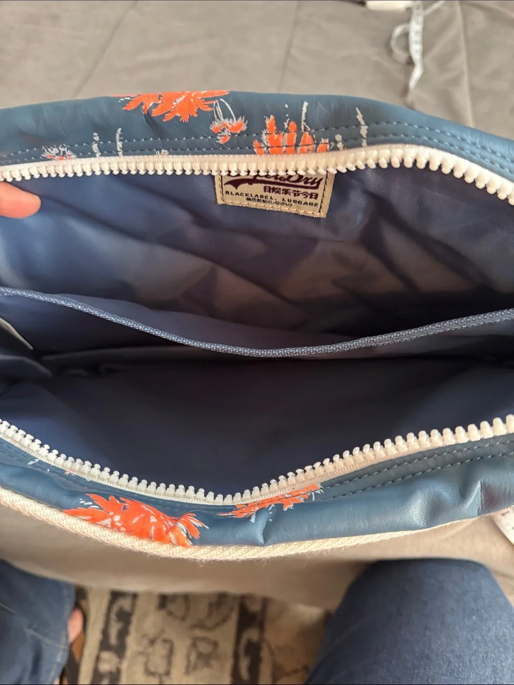 Superdry Navy and Orange Palm Print Crossbody/shoulder laptop travel bag